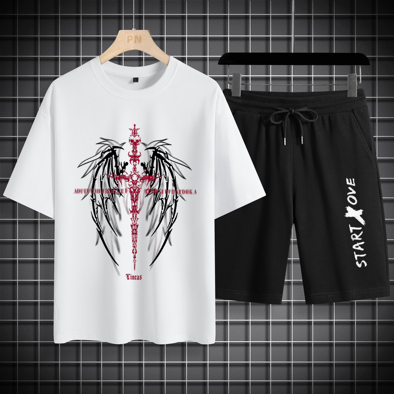 Summer Clothing Drip - メンズTシャツセット1枚 2026年春夏 3Dプリント ツーピースセット ドリップファッション ジョギングセット