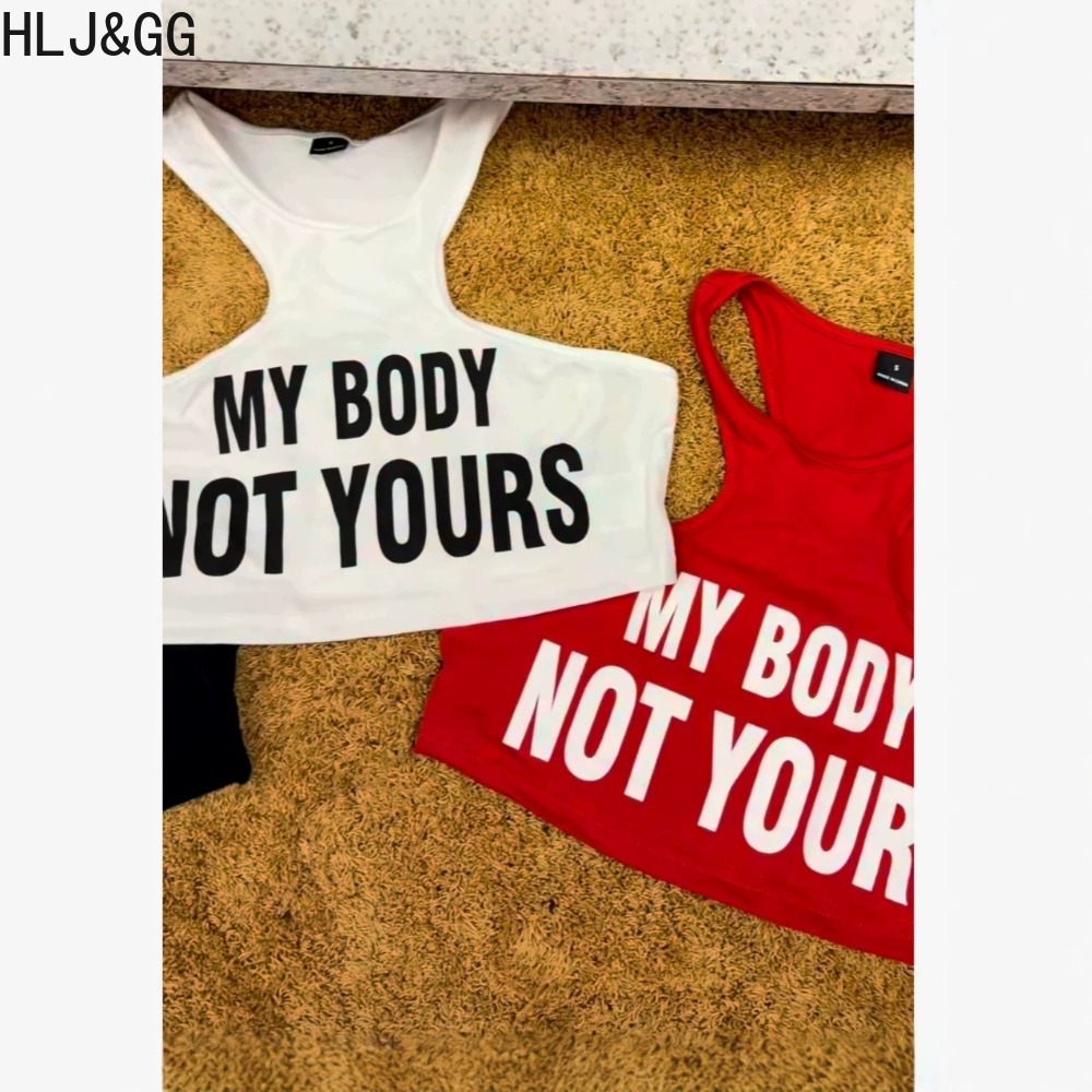 Summer Clothing Trends For Women 2026 - HLJ & GG 夏新レタープリントスリムベストホットガールファッションラウンドネックノースリーブクロップトップス女性女性服ストリート 2026