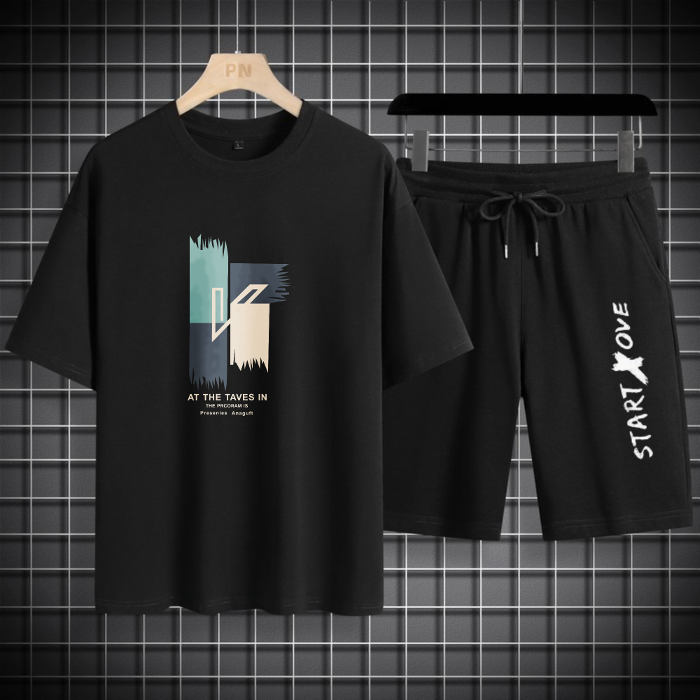 Summer Clothing Drip - メンズTシャツセット1枚 2026年春夏 グラフィック ツーピースセット ジョギングセット メンズスポーツスーツ