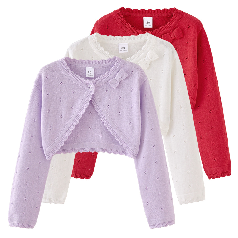 Yours Clothing Summer Jackets - 女の子用ニットカーディガンジャケット 2026 春夏新作 リボン付きピンク子供用セーター コットン製キュートな日よけショール 子供服