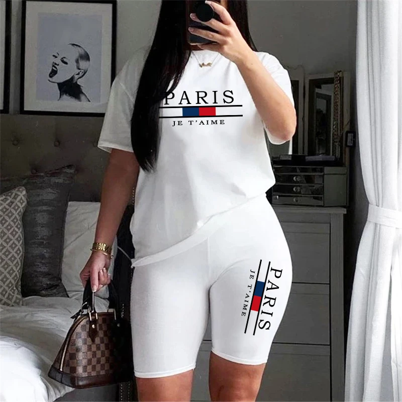 Summer Clothing Women Sale - 女性 Tシャツ新しい品質カジュアル女性服夏ツーピースセット O ネックショーツ毎日半袖トラックスーツホット販売