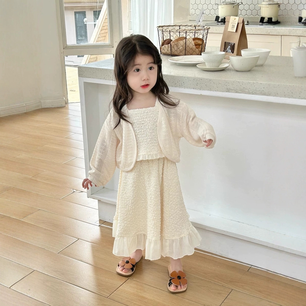 Yours Clothing Summer Jackets - 子供服女の子スーツ 2025 春小さな女の子中空ニットジャケットホルターシャツスカート 3 点セット