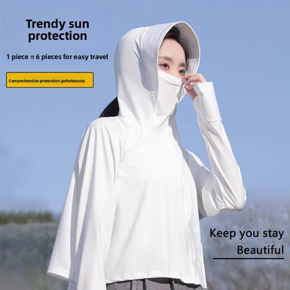 Summer Uv Clothing - 夏の女性用交通大学スタイル日焼け止め服、UV耐性のある屋外用通気性アイスシルクショート日焼け止め服