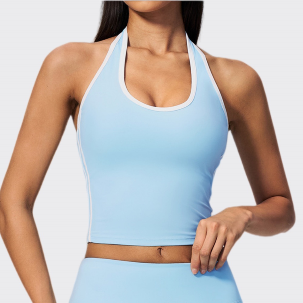 Summer Clothing Jd - スポーツホルターブラフィットネストップ胸パッド付き夏用耐衝撃ブラヌード感覚スーツピラティストレーニングヨガベストジム服