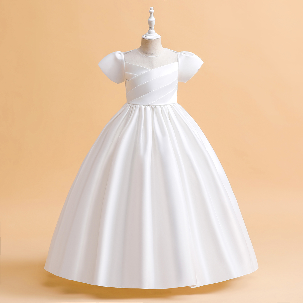 Summer Kids Clothing - エレガントなブライドメイドドレス女の子のウェディングパーティードレス白初聖体拝領式ロングイブニングドレス子供夏服