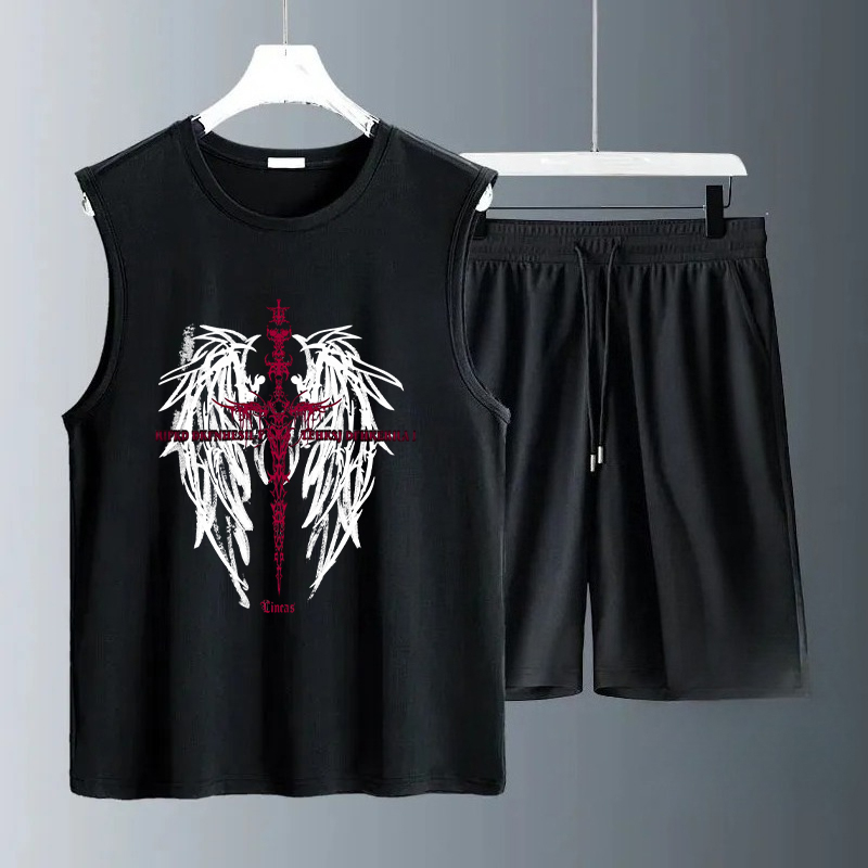 Summer Clothing Drip - メンズタンクトップセット 2026年夏 速乾性ドライウェア スポーツスウェットスーツ ビーチランニング クルーネック