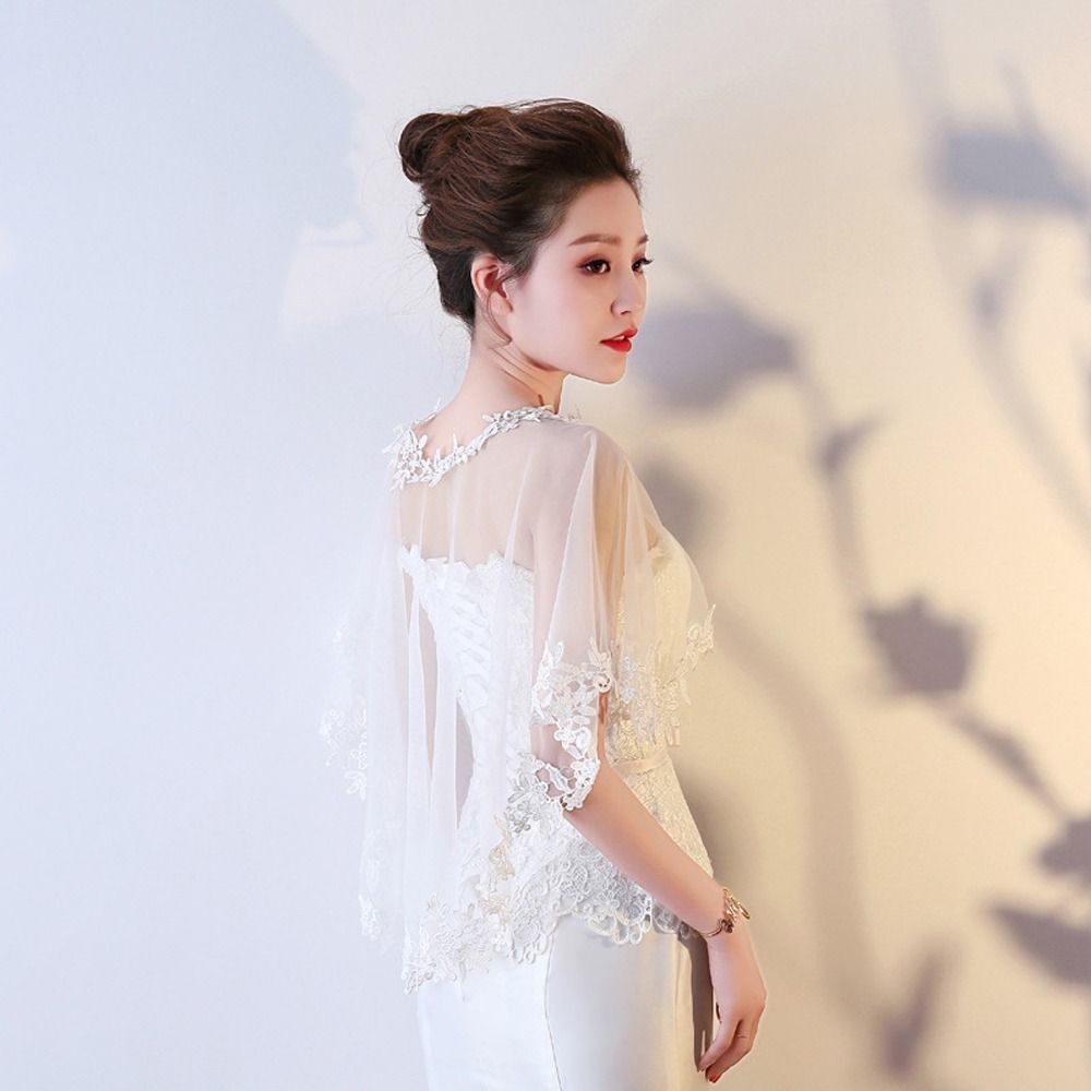 Summer Clothing Women Sale - 大サイズイブニングパーティーケープドレスケープウェディングアクセサリーレースフラワーショール透明ブライダルウェディングケープ女性ラップ