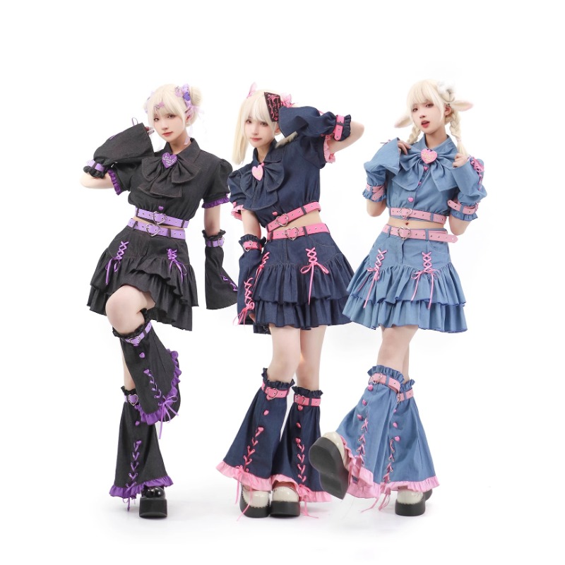 Summer Clothing Women Sale - 原宿-レディースデニムスカートセット,y2k,日本のカワイイロリータ,キャンパススタイル,ブラック,4ピースミニスカート,2024