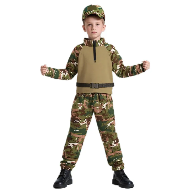 Summer Kids Clothing - 子供大人迷彩カエル衣装サマーキャンプコスチュームスタンドカラースポーツウェアセットアウトドアアドベンチャー旅行着用ベルト帽子付き