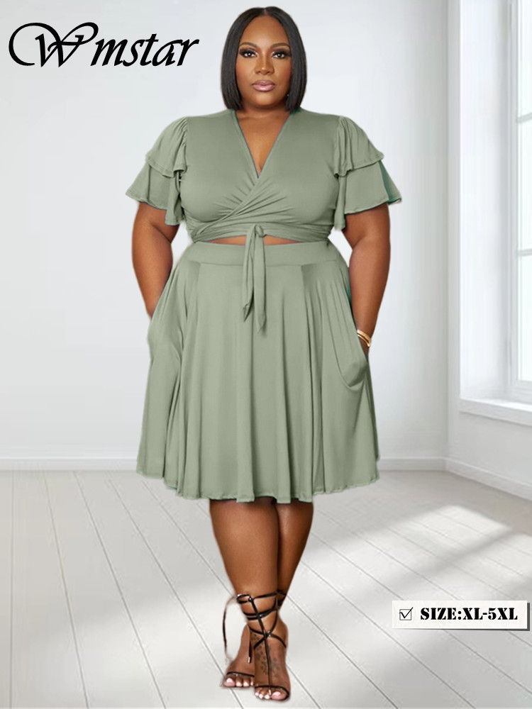 Summer Clothing Women Sale - Wmstar-Vネックミニスカートとポケットセット,女性用,各種衣装,新しい服,夏,卸売り,ドロップシッピング,2個
