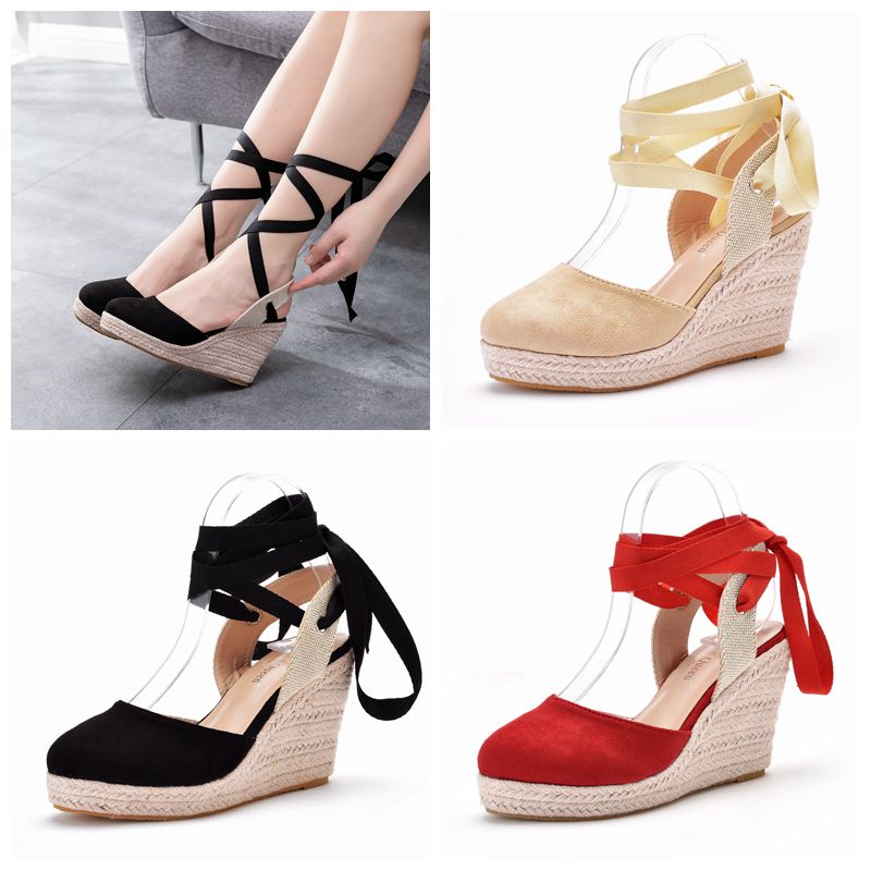 Espadrille Sandal Women - レディース エスパドリーユ プラットフォーム ウェッジサンダル クローズドトゥ アンクルストラップ