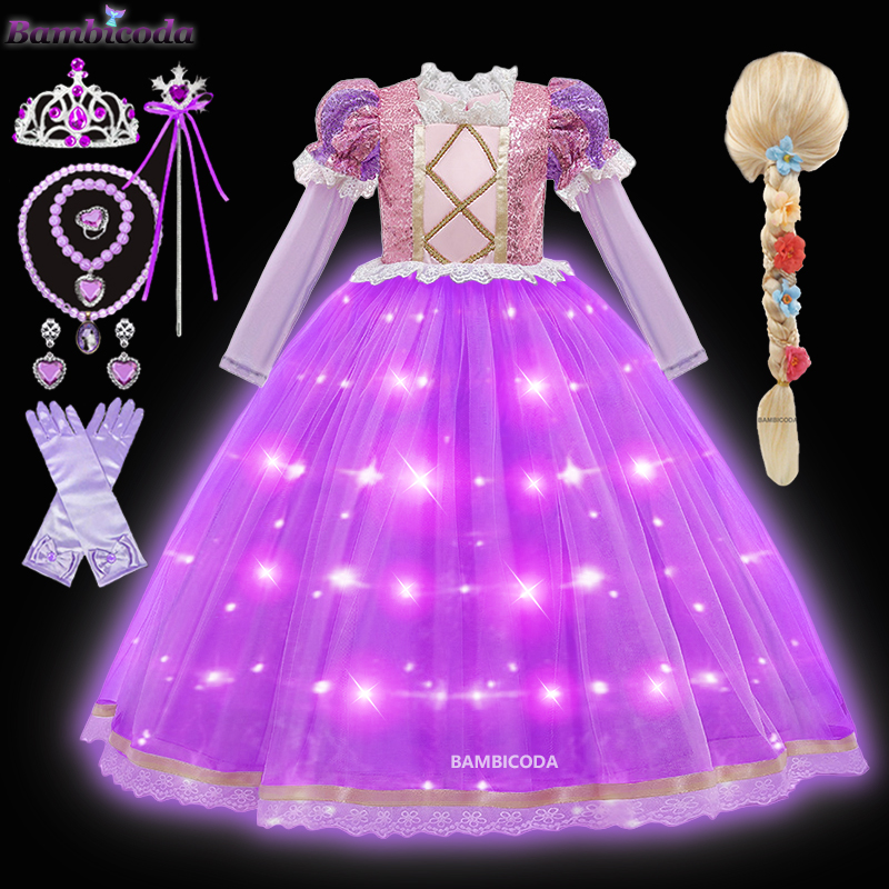 ラプンツェル姫 LED ライトアップドレス 女の子用 コスプ - Summer Kids Clothing のレビューと価格