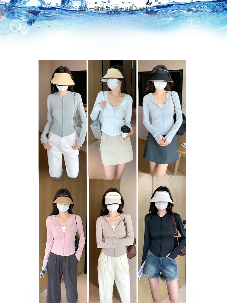 グレーグリーンアイスシルクフード付きUV保護服女性の夏の新し - Summer Uv Clothing のレビューと価格