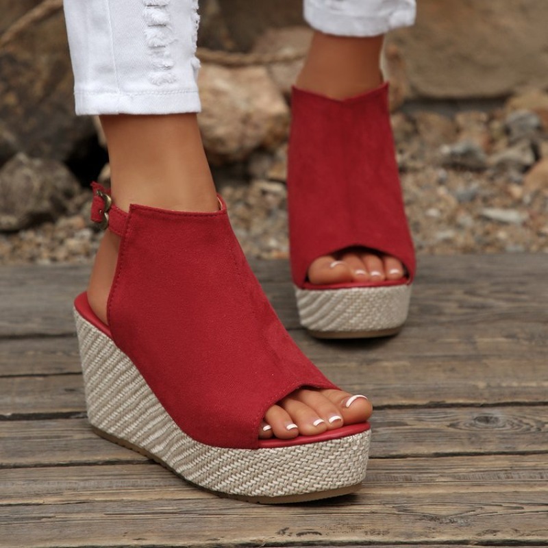 女性サンダル夏ウェッジプラットフォームスエードオープントゥバ - Espadrille Sandal Women のレビューと価格