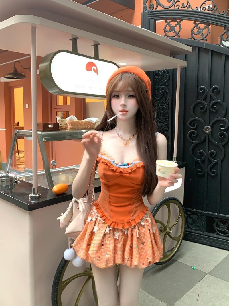 夏新オレンジドーパミンスイートスパイシーガールレースキャミソ - Summer Clothing Girl のレビューと価格