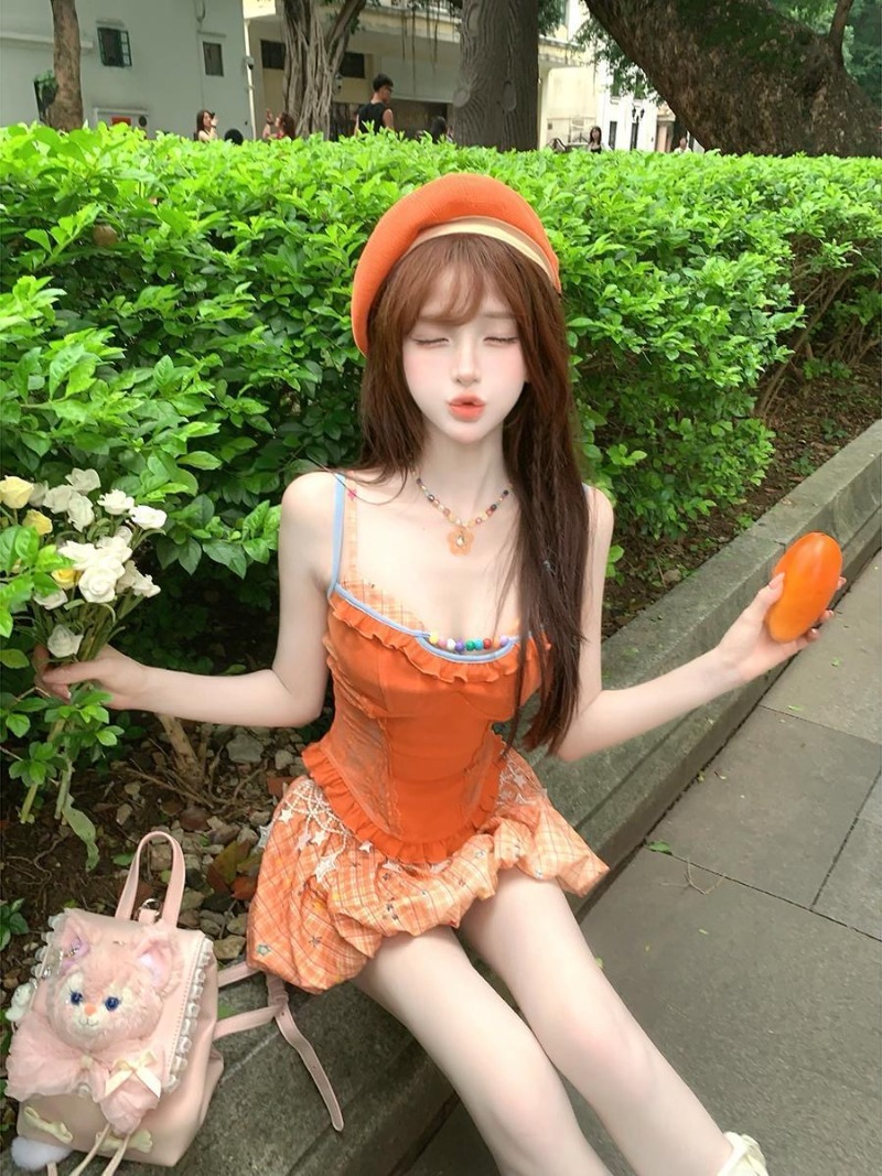 夏新オレンジドーパミンスイートスパイシーガールレースキャミソ - Summer Clothing Girl のレビューと価格