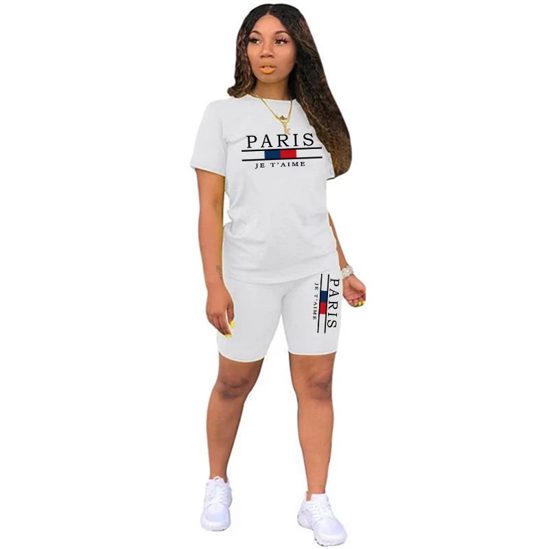 女性 Tシャツ新しい品質カジュアル女性服夏ツーピースセット  - Summer Clothing Women Sale のレビューと価格