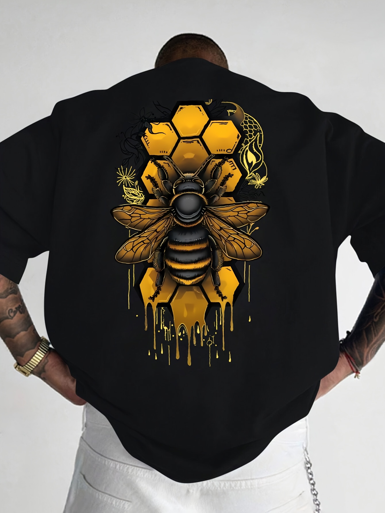 ハニカム蜂が蜂蜜を垂らすプリントメンズレディース Tシャツ夏 - Summer Clothing Drip のレビューと価格