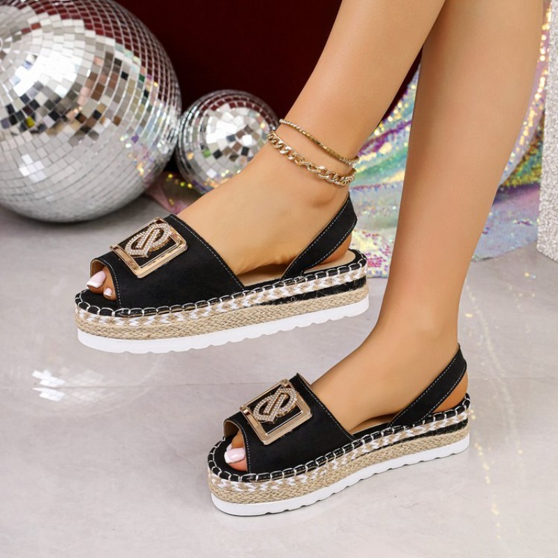 レディースプラットフォームエスパドリーユサンダルラインストー - Espadrille Sandal Women のレビューと価格