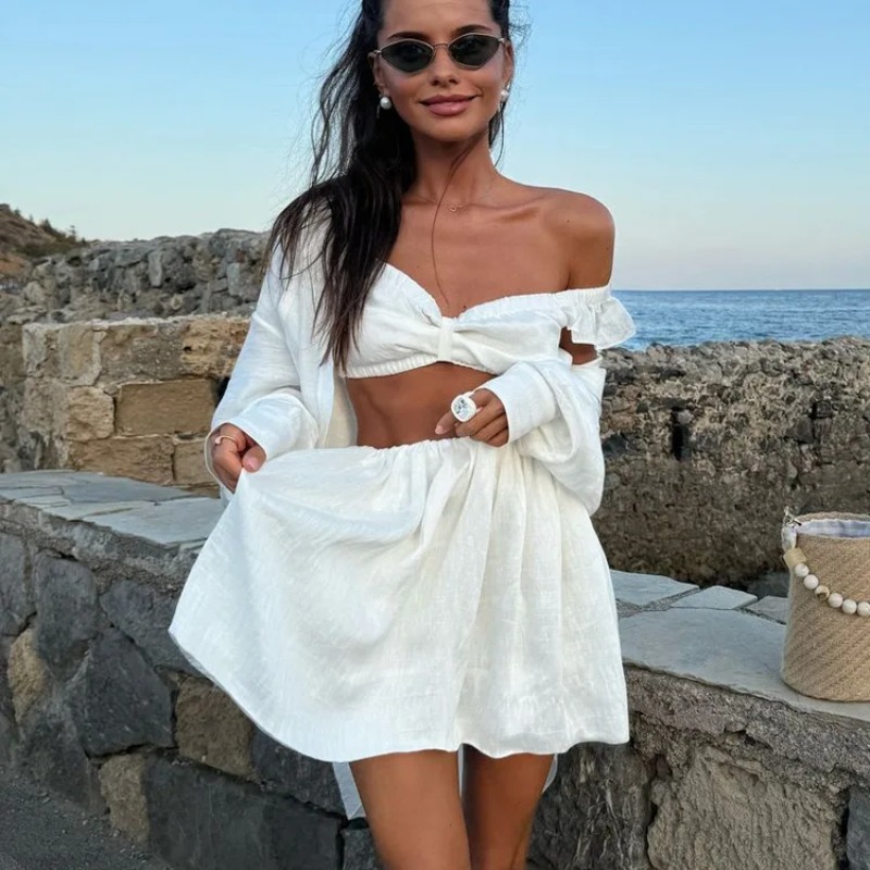 タンクトップ パフスリーブ ミニスカート ツーピースセット  - Summer Clothing Women Sale のレビューと価格
