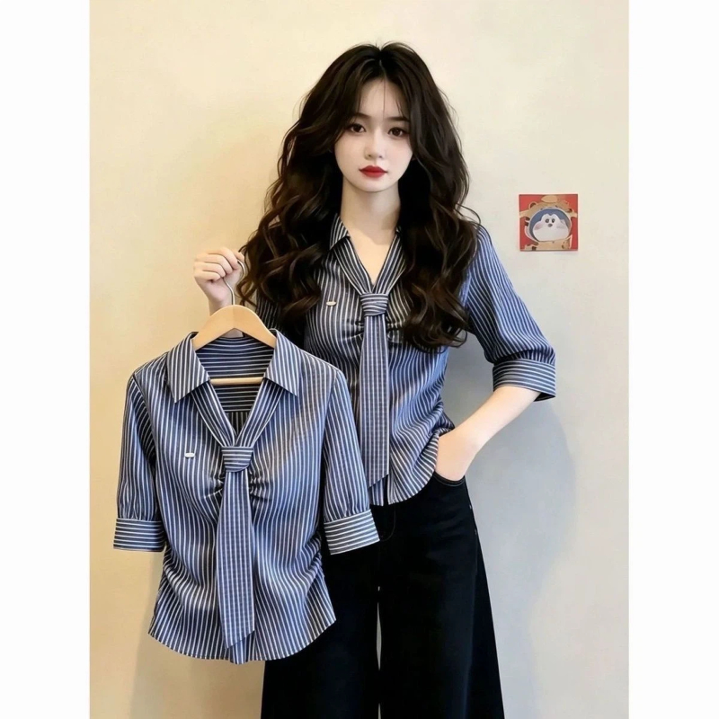 ポロネックレース半袖スリムストライプエレガントブラウス夏オー - Summer Clothing Trends For Women のレビューと価格