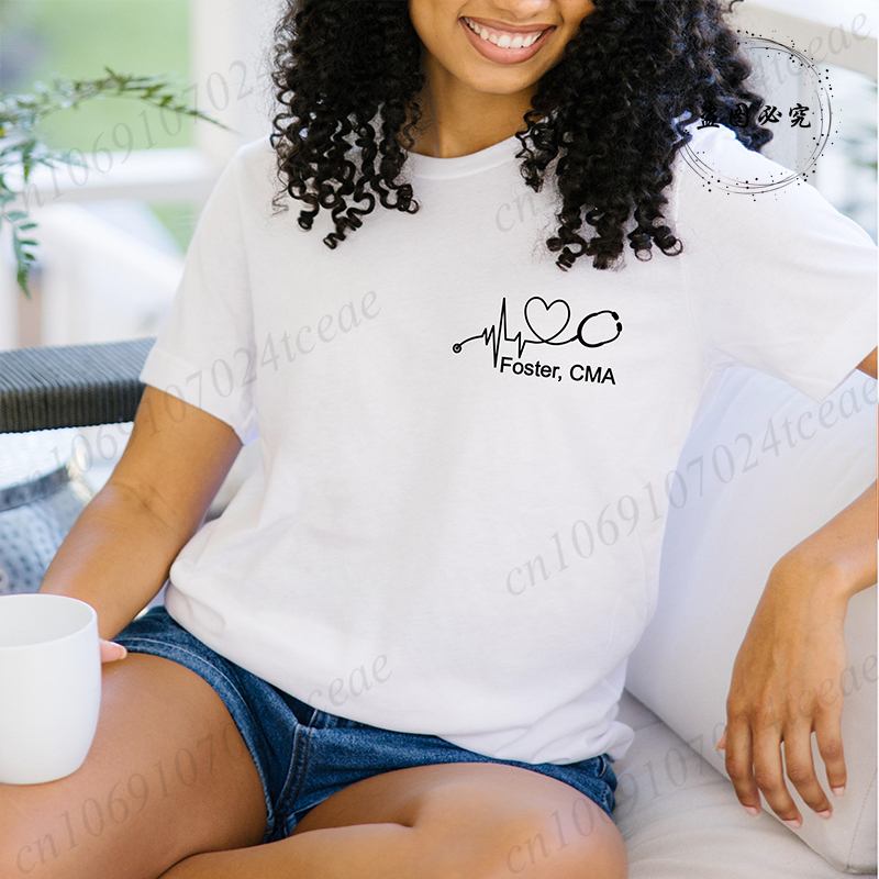 カスタム名ナースシャツ聴診器心拍 RN Tシャツ女性男性服夏 - Summer Clothing Names のレビューと価格