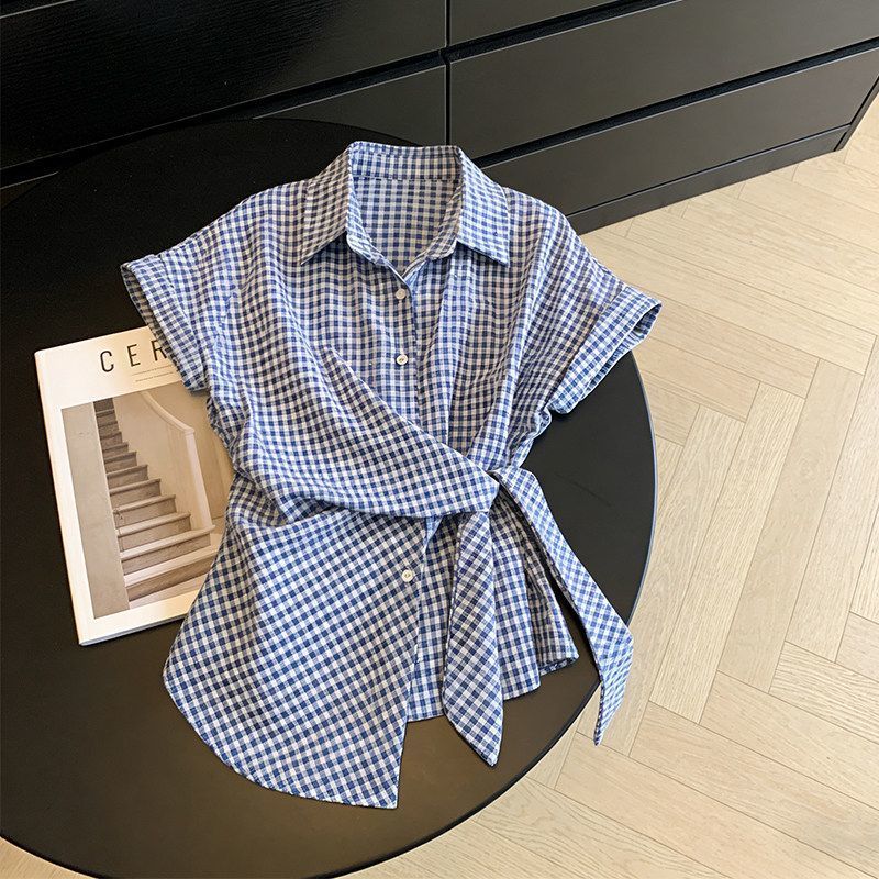 不規則なチェック柄包帯トレンド半袖シャツトップス夏の女性の服 - Summer Clothing Trends For Women のレビューと価格