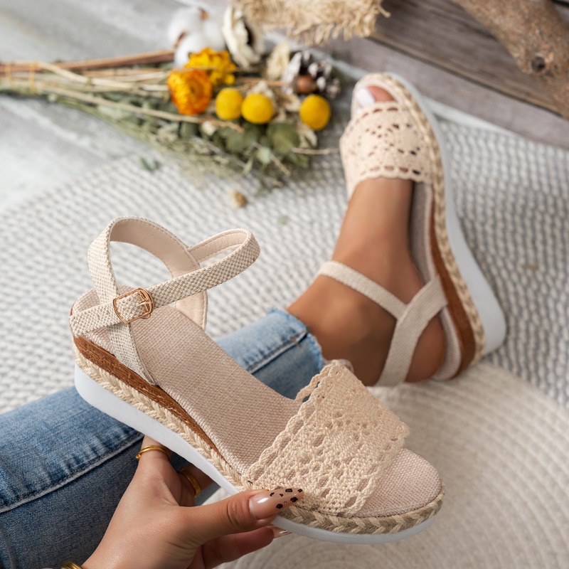 女性用レースウェッジサンダル、エスパドリーユプラットフォーム - Espadrille Sandal Women のレビューと価格