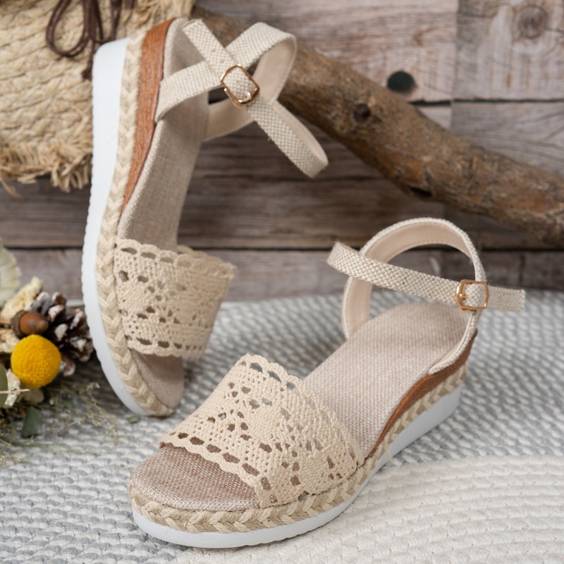 女性用レースウェッジサンダル、エスパドリーユプラットフォーム - Espadrille Sandal Women のレビューと価格