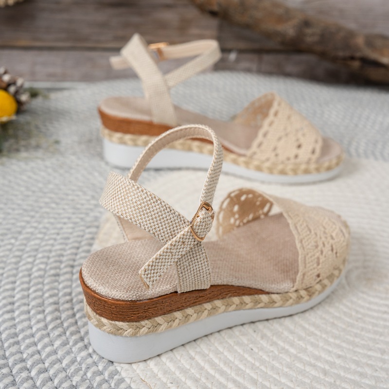 女性用レースウェッジサンダル、エスパドリーユプラットフォーム - Espadrille Sandal Women のレビューと価格