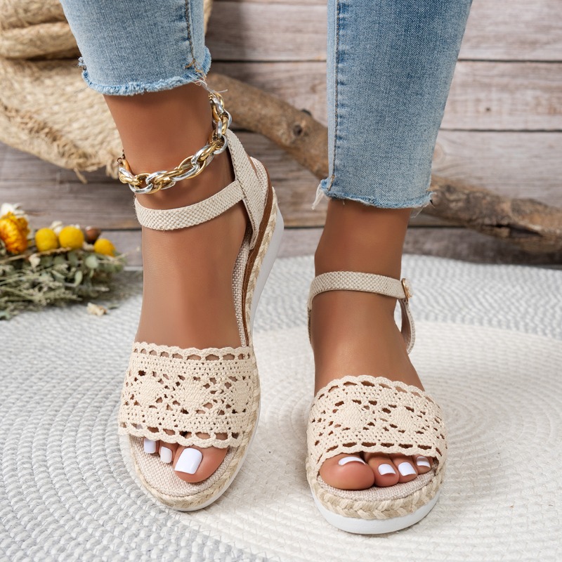 女性用レースウェッジサンダル、エスパドリーユプラットフォーム - Espadrille Sandal Women のレビューと価格