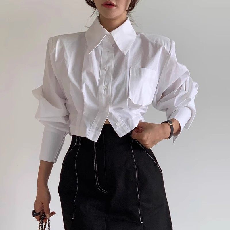 春・秋の新作ファッション、折り返し襟の長袖無地ブラウス、女性 - Summer Clothing Trends For Women のレビューと価格