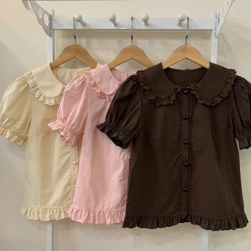 夏日本のかわいいロリータシャツ女性甘いパフ半袖レースフリルス - Summer Kids Clothing のレビューと価格