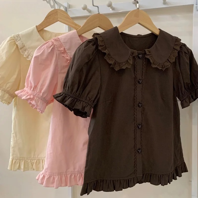 夏日本のかわいいロリータシャツ女性甘いパフ半袖レースフリルス - Summer Kids Clothing のレビューと価格
