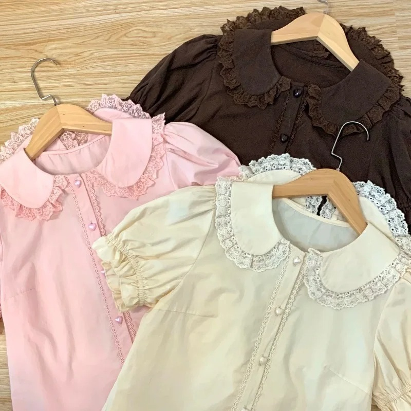 夏日本のかわいいロリータシャツ女性甘いパフ半袖レースフリルス - Summer Kids Clothing のレビューと価格