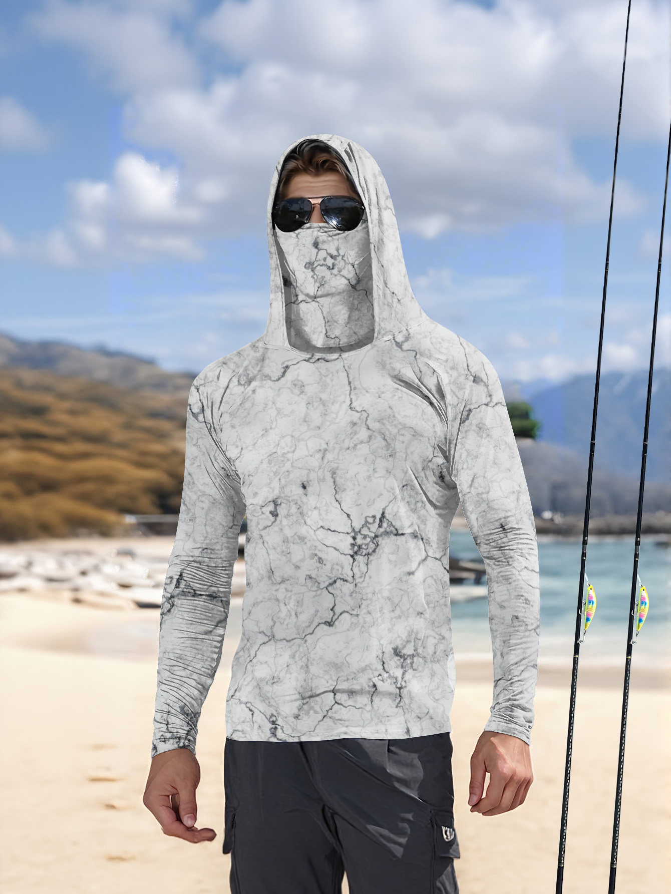 メンズフード付きフィッシングシャツ 長袖 フィッシングウェア - Summer Uv Clothing のレビューと価格