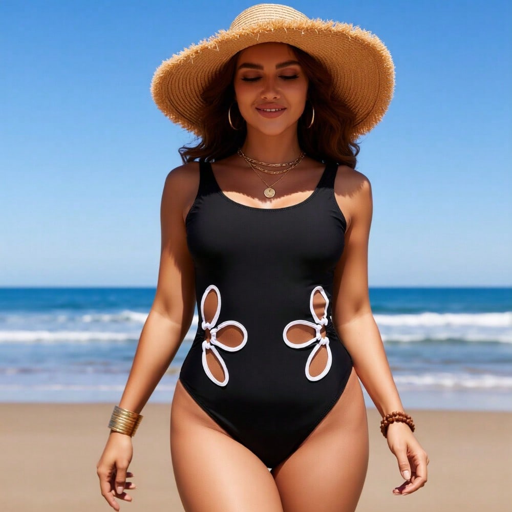 2026年新作レディースワンピース水着：無地ブラック、ホワイ - Swimsuit One Piece のレビューと価格
