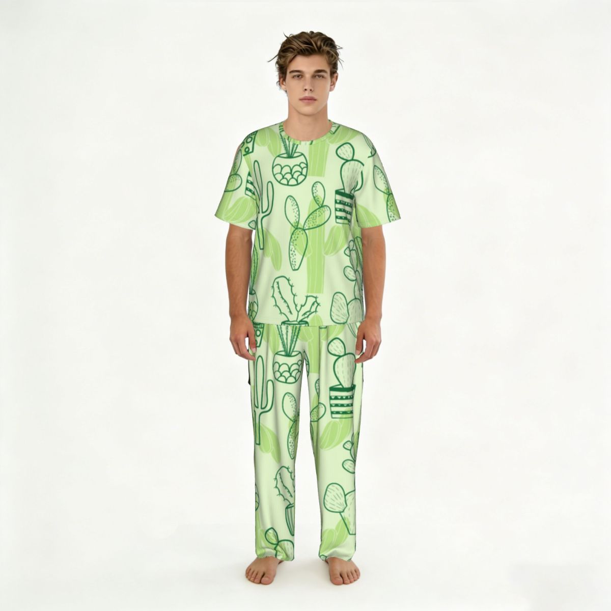男性パジャマスーツ半袖長ズボンサボテン柄パジャマ夏のホーム服 - Summer Clothing Patterns のレビューと価格