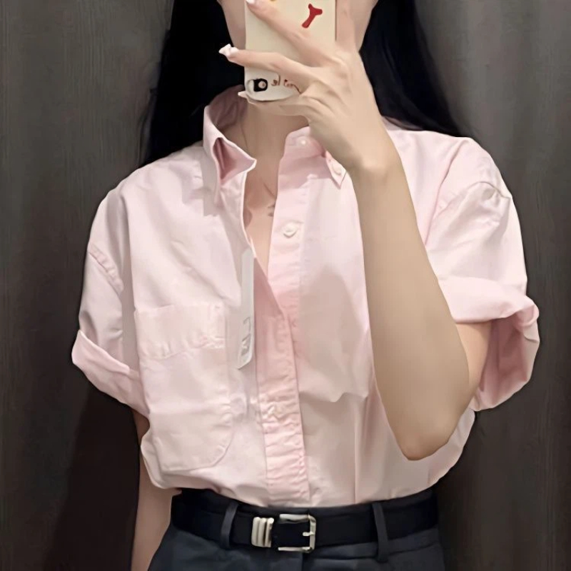 韓国半袖ポロネックソリッドシンプルシャツトップス新しい夏のボ - Summer Clothing Trends For Women のレビューと価格