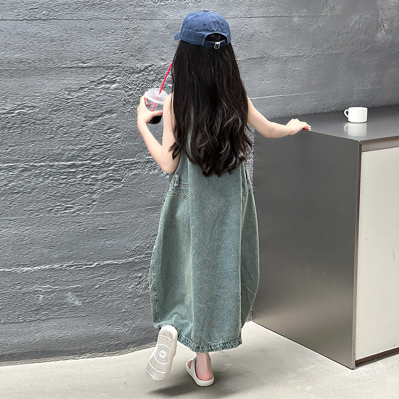 ヴィンテージブルー子供女の子高品質ノースリーブデニムドレスス - Summer Kids Clothing のレビューと価格