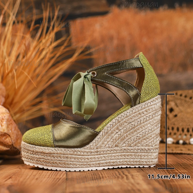 ラウンドトゥカバーヒール女性のレースアップサマーカジュアルサ - Espadrille Sandal Women のレビューと価格