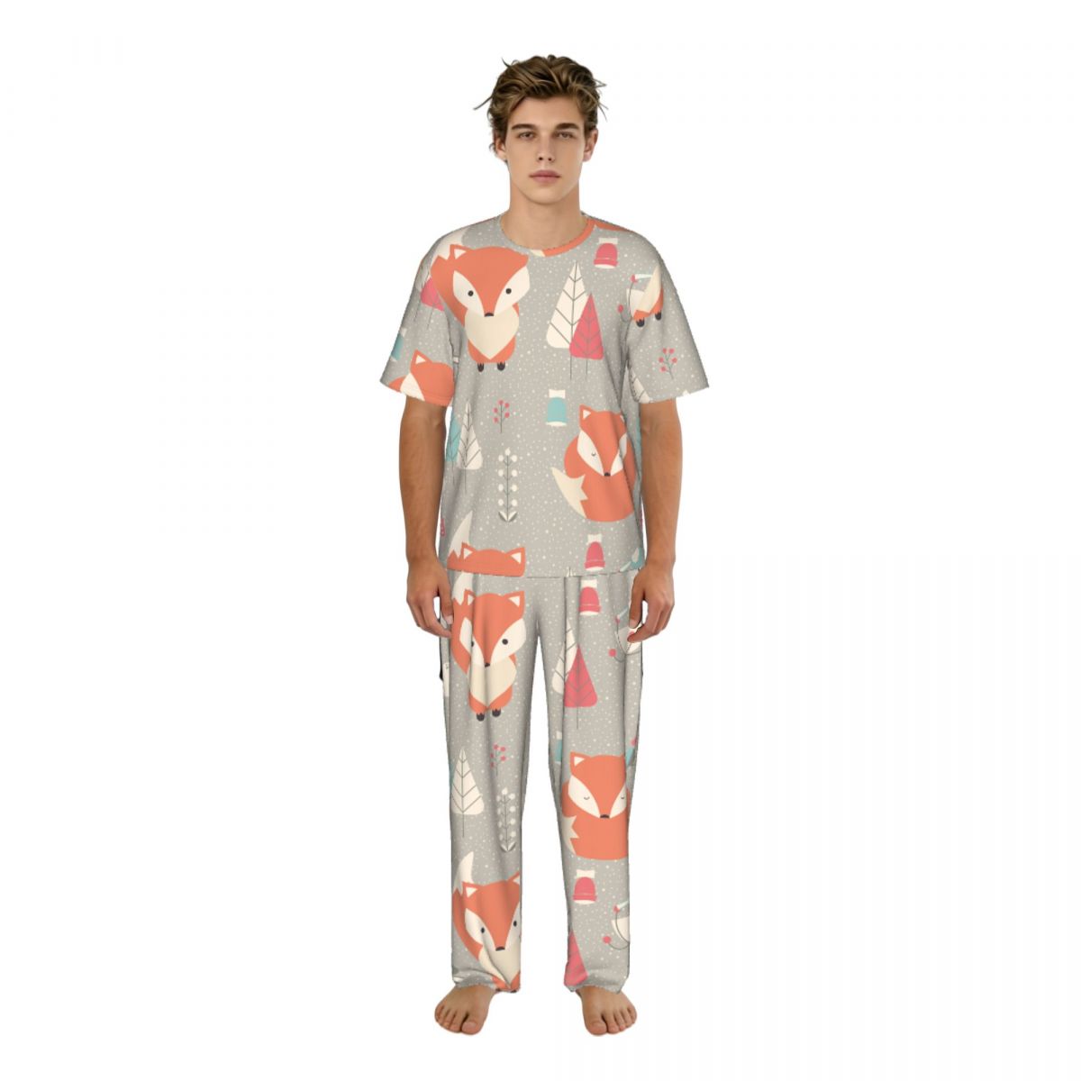 男性パジャマスーツ半袖長ズボンキツネ柄パジャマ夏のホーム服セ - Summer Clothing Patterns のレビューと価格