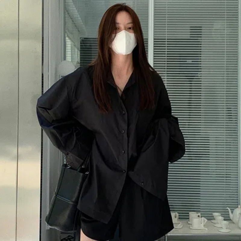 女性用長袖ポロシャツ,黒のルーズトップス,プレッピースタイル - Summer Clothing Trends For Women のレビューと価格