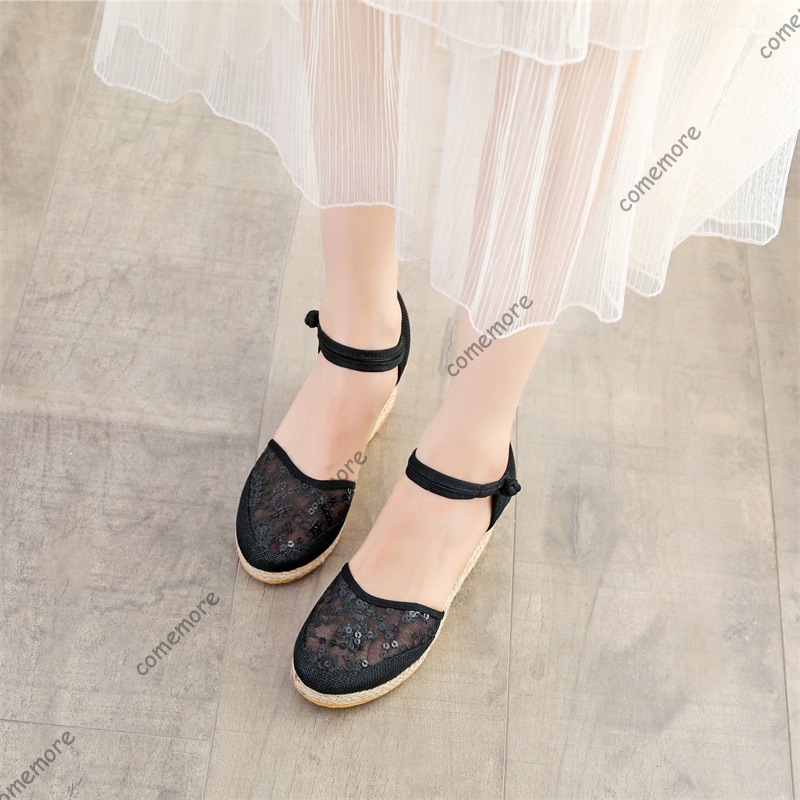 女性のレースメッシュエスパドリーユウェッジサンダルアンクルス - Espadrille Sandal Women のレビューと価格