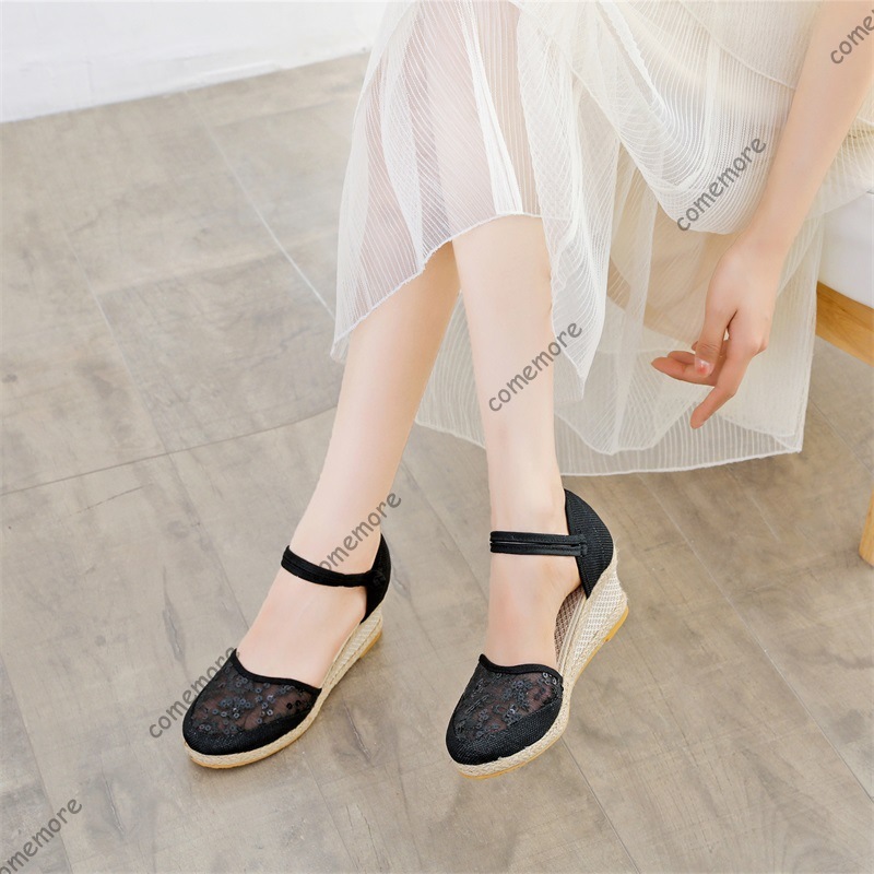 女性のレースメッシュエスパドリーユウェッジサンダルアンクルス - Espadrille Sandal Women のレビューと価格