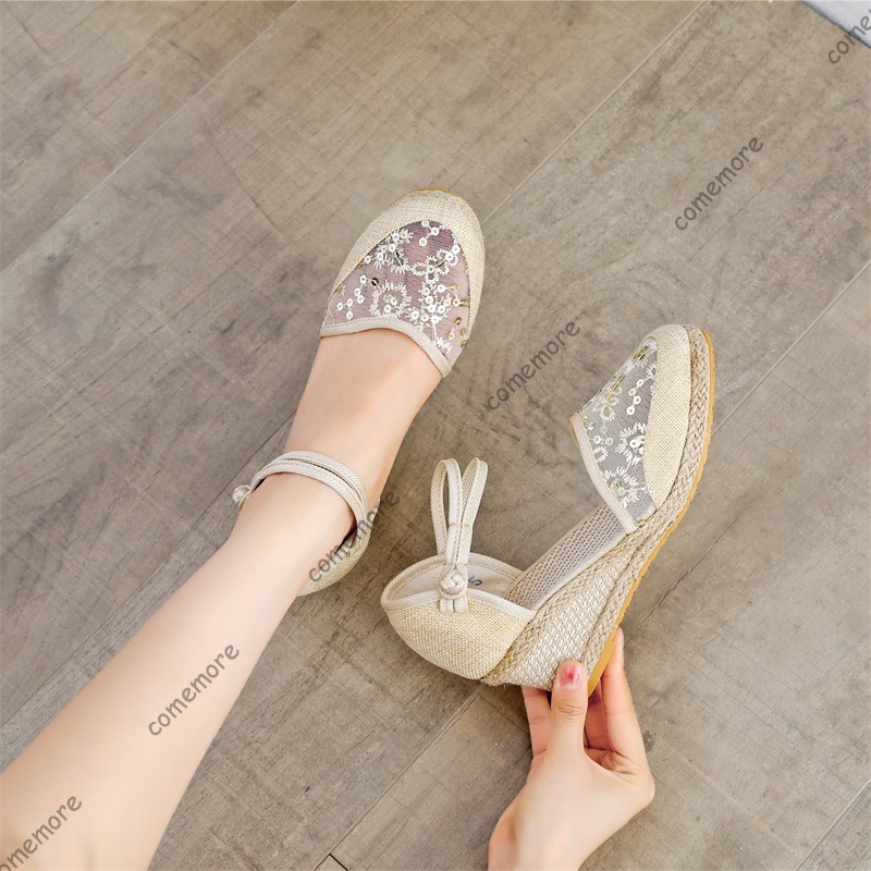 女性のレースメッシュエスパドリーユウェッジサンダルアンクルス - Espadrille Sandal Women のレビューと価格